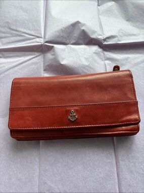 Harbour 2nd Red Leather Wallet Clutch with Anchor Accent